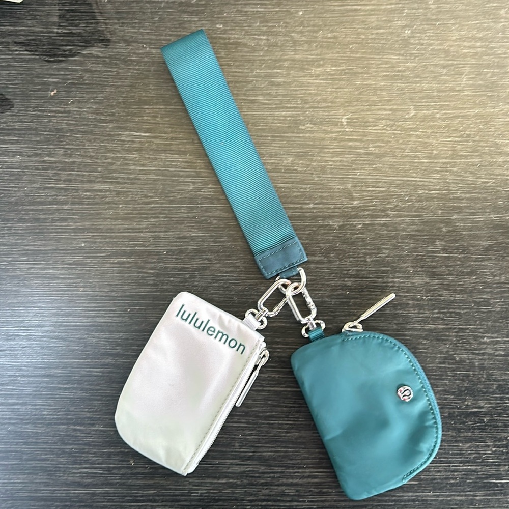 Lululemon dual pouch wristlet, dark teal and gray